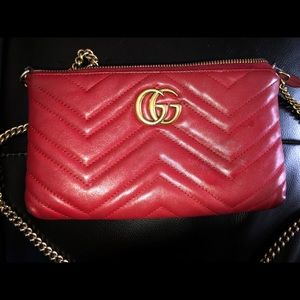 GUCCI Calfskin Matelasse Mini GG Marmont Bag Red